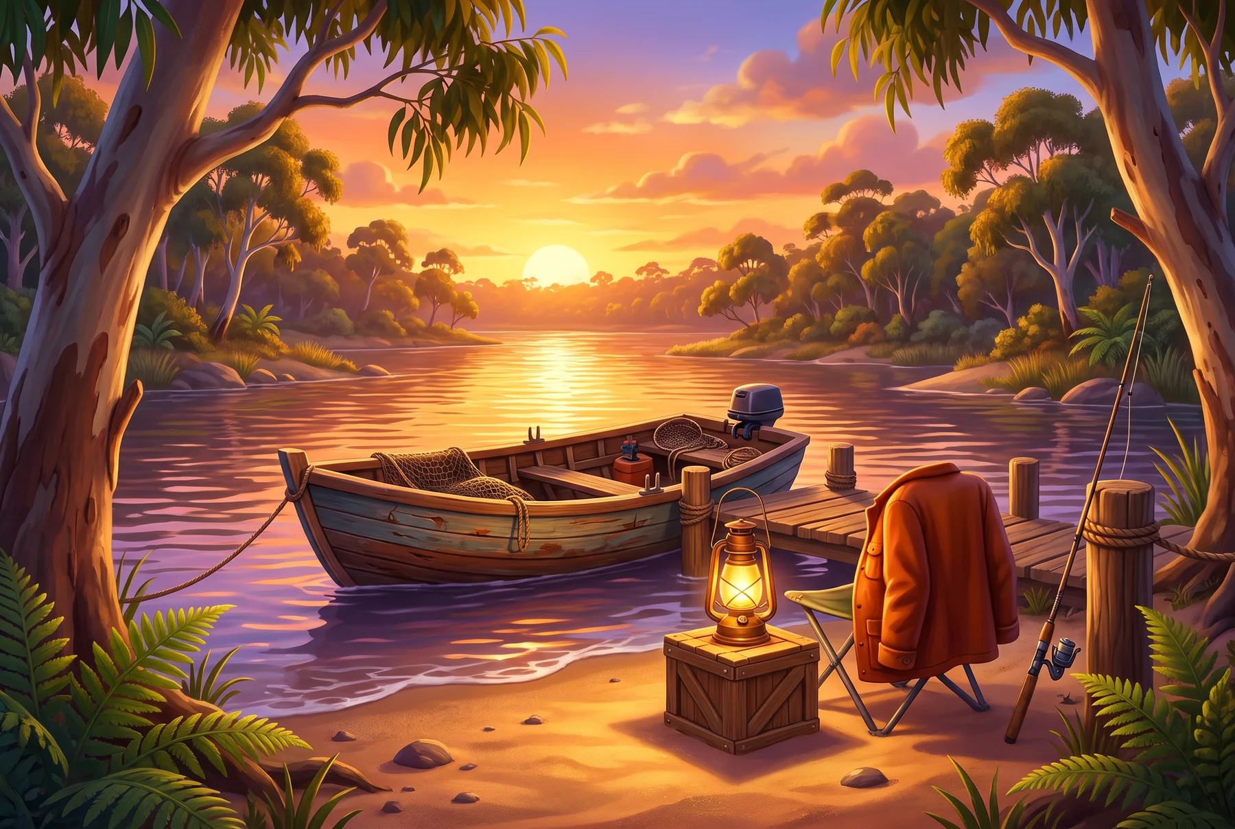 Dax's skiff at a river camp