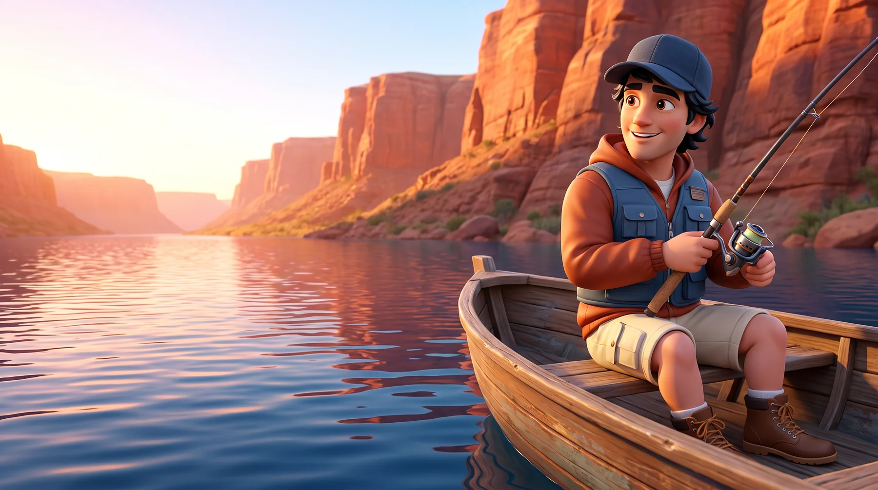 Dax Darter fishing beside red river cliffs
